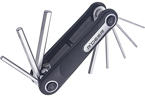 R'DEER 8 in 1 Folding Hex Key Set Pocket Portable Bike Metric Allen Wrench Kit Comfort Grip Hand Tool Sizes 1.5mm-8mm