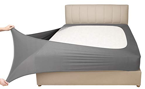 Mrs Awesome Stretch Jersey Box Spring Cover Wrap Around, Bed Skirt Alternative, Ultra Soft & Wrinkle Resistant, King/Cal King, Light Gray