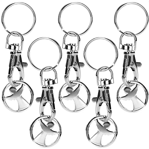 com-four® 5X Schlüsselanhänger aus Metall mit Karabinerhaken und Einkaufswagenchip, Abnehmbarer Einkaufschip als Glücksbringer für den Schlüsselbund (05 Stück - Engel)