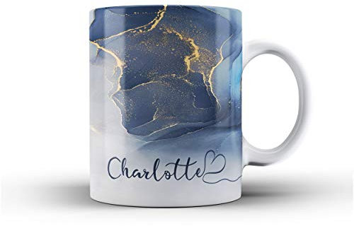 iCaseDesigner Personalised Watercolour Marble Name with Heart Ceramic Mug - 11. Blue Grey