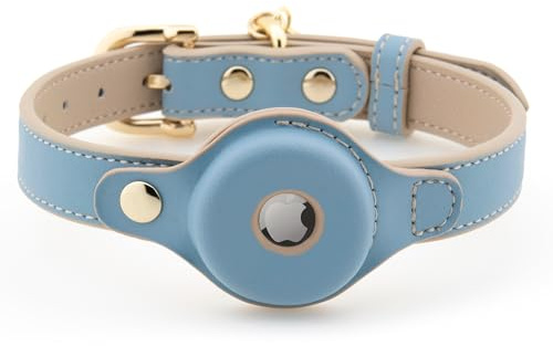 Nina Woof Cupertino Hundehalsband aus veganem Leder, gepolstert und verstellbar mit Tracker-Halterung, Blau, Größe S (Hals 30-38 cm)