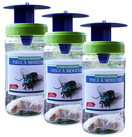 Pack de 3 Pièges à Mouches Professionnels - efficaces, capturent Jusqu'au 20 000 Mouches, naturels et éco