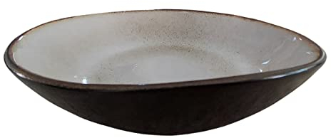 PintoCer - 2 x Platos Hondos de Gres, 23 cm, Cuenco para Sopa, Pasta, Ensalada o Cereales, Color: Exterior Negro Interior Beige