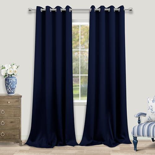 KOUFALL Navy Blue 10FT Curtains for Sliding Glass Door Living Room 2 Panels Grommet Blackout Darkening Room Divider Curtains for Bedroom XL Long Windows, Dark Blue, 52x120