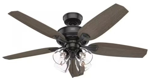 Hunter Fan 52 inch Traditional Matte Black Indoor Ceiling Fan with LED Light Kit and Pull Chain (Renewed)