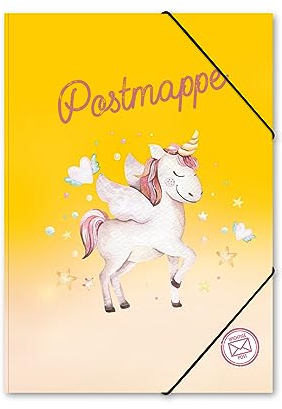 itenga Postmappe Gummizugmappe mit Motiv DIN A4 mit Gummizugverschluss - Sammelmappe Eckspanner (Einhorn)