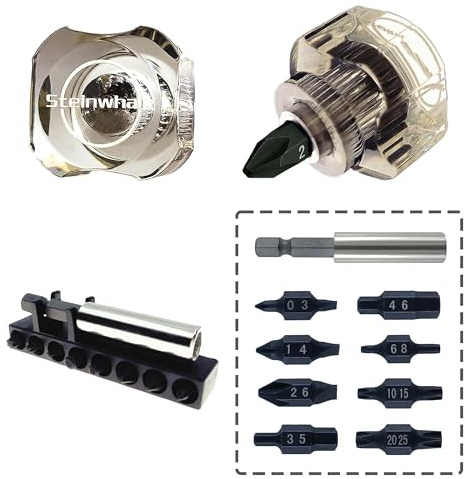 Steinwhale 10in1 Short Stubby Mini Screwdriver for tight spots, Cellulose Acetate Fiber Made Handle, Double-headed High Hardness S2 Steel Bits, Exquisite EDC
