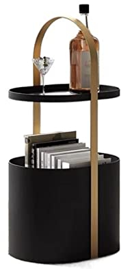 Kaffee-Endtisch Moderner Beistelltisch, Beistelltisch, Nachttisch, tragbarer Couchtisch mit Griff und Aufbewahrungskorb, Sofa-Beistelltisch aus Metall, Akzenttisch for Wohnzimmer und Schlafzimmer Beis