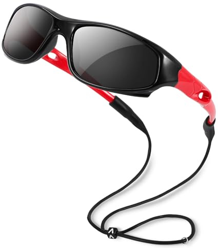 Hifot Barn polariserade solglasögon för pojkar flickor barn UV 400-skydd gummi flexibla utomhus strandglasögon sport solglasögon, Röd, En strolek