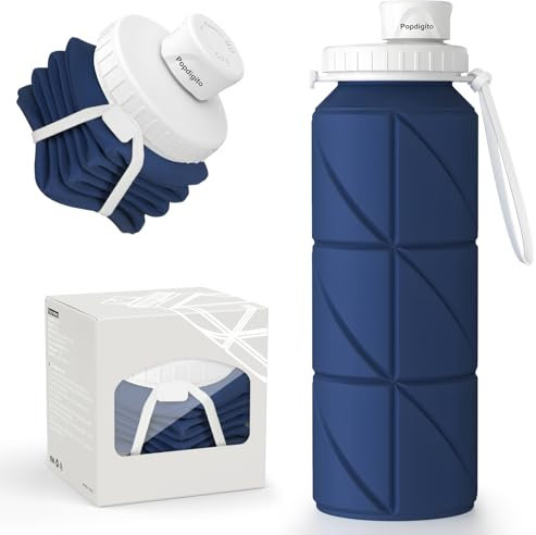 Popdigito Faltbare Wasserflaschen, faltbare Reisewasserflasche aus Silikon, auslaufsicher, flexibel, BPA-frei, tragbar,Wasserflasche, leicht, für Camping, Wandern, Sport, Wasserflaschen für unterwegs