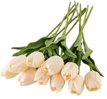 HXSCOO 10PCS Artificial Flowers Real Touch Tulip Scrapbooking Vase for Home Decor Wedding Garden Rose Arch Bouquet Christmas Garland (Color : Champagne)
