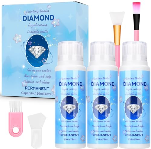 TEGOVE 5D-Diamant-Malerei-Set mit transparentem Kleber und Diamond Painting Zubehör - 120ml x 3, Kommt mit 4 Zubehörteilen
