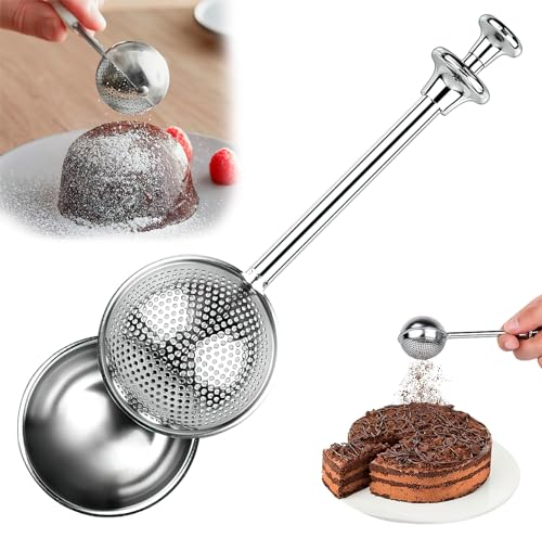 EASONGEE Flour Sifter,Telescopic Dusting Wand for Baking, Stainless Steel Flour Duster for Baking, Loose Leaf Tea Ball Infuser, One-Handed Operation Coffee Sifter, Powdered Icing Sugar Shaker Duster