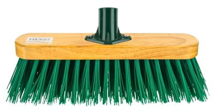 HOMESHOPA 12 Wooden Broom Head Stiff PVC Bristle Brush, Replacement Wooden Broom Head, Indoor Outdoor Stiff Bristle Floor Sweeping Brush with Plastic Fixing Bracket Connector