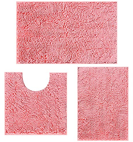 RUN HELIX Lot de 3 tapis de bain antidérapants et lavables pour la salle de bain, douche, baignoire, décoration WC (rose)