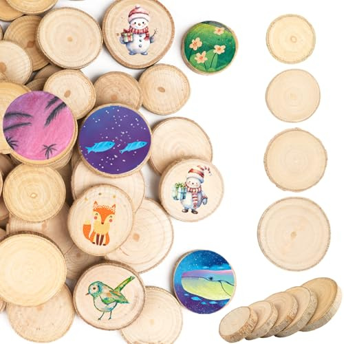 60 Stück Holzscheiben Klein, Runde Holzscheiben zum basteln, 5mm Dicke | DIY Handwerk Holz-Scheiben, Unlackierte Holzscheiben mit Baumrinde, für DIY, Dekoration(2-4cm)