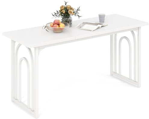 COSTWAY Table Salle à Manger de 160 CM pour 6-8 Personnes, Table Cuisine Rectangulaire avec Pieds en Métal, Table à Manger Blanc Design pour Salon, Restaurant, Montage Facile (Blanc)