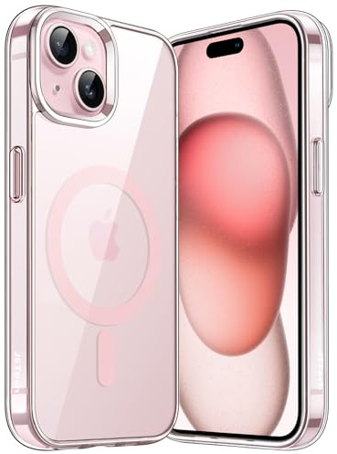 JETech Magnetische Hülle für iPhone 15, Durchsichtig/Rosa | Kompatibel mit MagSafe, Stoßfeste Handyhülle, Kratzfest, Transparente Rückseite