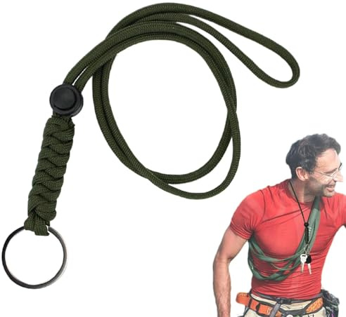 Lanières de cou pour clés, cordon porte-clés tressé, collier avec bracelet en paracorde - Porte-clés avec cordon de cou avec clip en métal pour camping, pêche, randonnée, vert militaire,