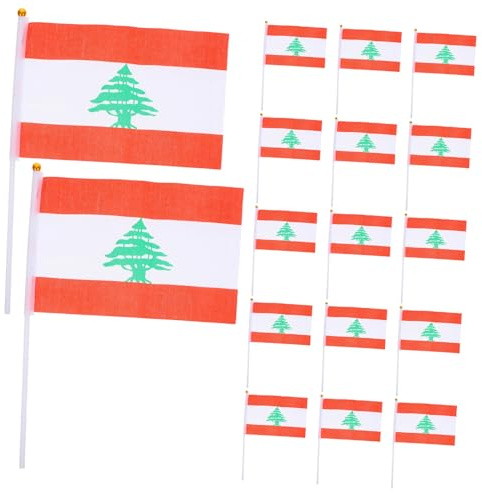 Levemolo Petits Drapeaux Libanais et Design Authentique en Polyester Lot de 20 avec Bâton Plastique Impression Vive pour Parades et Décorations Patriotiques
