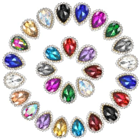 PATIKIL 0.5 Strass da Cucire, 50Pz Strass Cristallo a Goccia, Pietre Preziose Punta Metallo con Retro Piatto per Artigianato Scarpe Vestiti Orecchini Decorazioni Cucito, Multicolore
