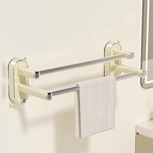 YHHLWXMDZ Portasciugamani Senza Punzonatura, Portasciugamani Bipolare, Porta Asciugamani Bagno, Porta Asciugamani Bagno da Parete, Porta Asciugamani Bagno Ventosa, Pet+Alluminio(Beige,60cm/24in)