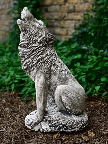 OLOMA Große Wolfsdekoration, Beton-Wolfsstatue, Outdoor-Figur, Zementtier-Ornament, Stein-Gartenskulptur, Wolfs-Liebhaber, Geschenk, Hofkunst, Zement-Tierdekoration, Haustür-Statue
