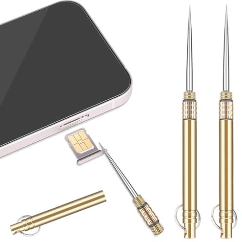 Ulawellor Strumento di Rimozione Della Scheda SIM,Spilla di Espulsione Aghi per Scheda SIM Vassoio Della,Stuzzicadenti Portatili in Metallo per Campeggio All'aperto,2 Pcs