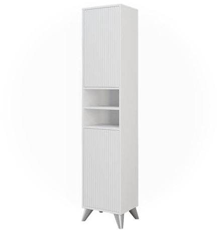 Vicco Badschrank Leano, Weiß, 38 x 180 cm | mit 2 Türen, zur Aufbewahrung von Badutensilien und Handtüchern geeignet