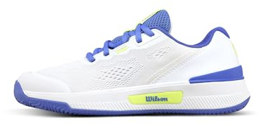 WILSON Intrigue Pro Women's Tennis Shoe - White/Amparo Blue/Safety Yellow, Size 9.0 US