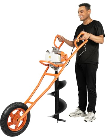 Atnhyruhd 2,2 kW 63 CC bensin, jordborr, skottkärra, jordhålsborrning, jordborr med handvagn, 2-takts gasdriven jordborr, jordborr, pålborr 1,3 l bränsletank golvborrsats