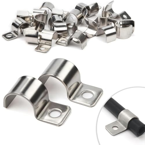 Mailfull 30 Stück Kabelschelle 14 mm Edelstahl Einzellocher Nagelschellen Rohrschellen Schlauchschellen Kabelschellen zum Schrauben