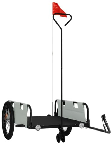 vidaXL Fahrradanhänger, Transportanhänger mit Deichsel Sicherheitsflagge, Lastenanhänger für Fahrrad, Anhänger Handwagen, Grau Schwarz 45kg Oxford-Gewebe Eisen