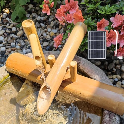 Kit fontana solare in bambù per esterni, con pompa, 80 cm, fontana naturale Feng Shui, in bambù resistente alle rotture, per decorazioni da giardino fai da te, fontana ecologica ad energia solare