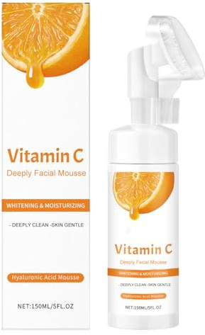 Nettoyant visage moussant à la vitamine C, nettoie en profondeur, hydrate et illumine, lisse, exfolie en douceur, unifie le teint, avec une brosse moussante plus douce (1pcs)