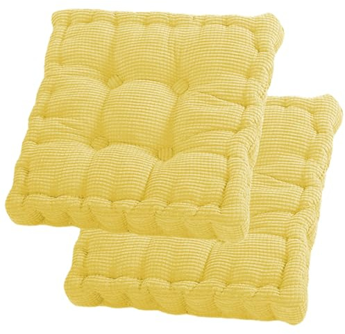 Set di 2 cuscini da pavimento, 40 x 40 cm, imbottitura in cotone, spessi, per yoga, per interni ed esterni, colore giallo