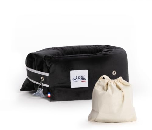 Le Petit Dormeur Coussin de Voyage Coussin Avion Ergonomique 3 en 1 - Oreiller de Voyage Ultra Confort - Pratique & Compact - Fabriqué en France - Lavable en Machine - Velours Noir