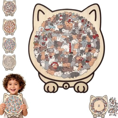 135-Piece Morandi-Colored Cat Shaped Wooden Jigsaw Puzzle, Cat Shaped Wooden Puzzle, Unique Animal Shape WoodPuzzle, CreativePuzzle Gifts for Cats Lovers, Home Decor