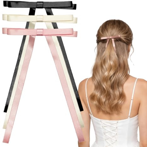 3 Pezzi Fermaglio per capelli con fiocco, Fermagli per Capelli con Nastro Lungo in Raso di Seta,Mollette Capelli Donna Eleganti con Fiocco per Ragazza
