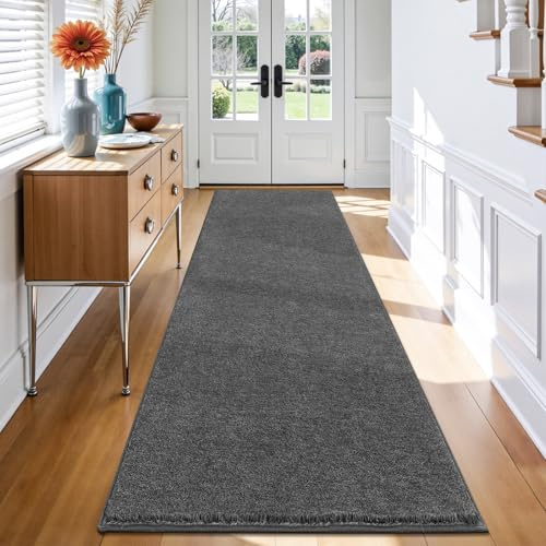 Enyhom Teppich Läufer 80 x 200cm, Waschbar Langer Küchenläufer Flauschig Weich rutschfest Läufer Flur Hochwertig Teppich Flur für Eingang Waschküche, Schwarz&Weiß