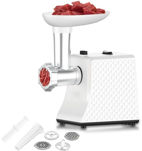 Picadora de carne, picadora de carne industrial con 2 cuchillas, 2 placas de corte y tubo de relleno de salchichas para procesamiento de alta eficiencia en la cocina del hogar o restaurante