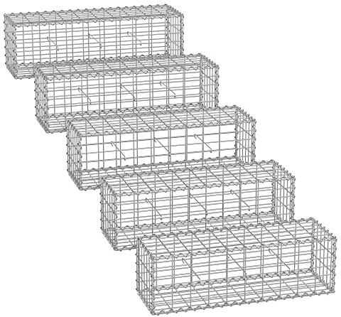 SONGMICS Gabion för sten, metallbur, stenkorg, nät 5 x 10 cm, galvaniserad, vägg, mönster, trädgårdsdekoration, 100 x 30 x 30 cm, set med 5, silver GGB533V1
