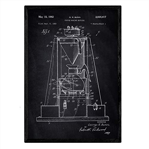 Nacnic Poster Patent Kaffeemaschine. Blatt mit altem Design-Patent A3-Format mit schwarzem Hintergrund