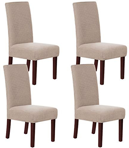 H.VERSAILTEX Stretch Dining Chair Covers Set of 4 Chair Covers for Dining Room Parsons Chair Slipcover Chair Protectors Covers Dining, Feature Textured Checked Jacquard Fabric, Sand