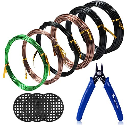 SPEEDWOX Bonsai-Drahtschneider Bonsai-Draht Set 6 Rollen mit 3 Größen 1 mm 1,5 mm 2 mm Aluminiumdraht insgesamt 500 m Bonsai-Drahtschneider 3 Stück runde Blumentopf-Loch Netz-Pad Baum-Traning-Kit