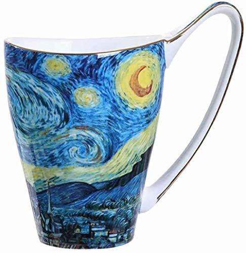 YBK Tech Tasse à café en porcelaine anglaise 473 ml – Design inspiré des peintures de Van Gogh (nuit étoilée)