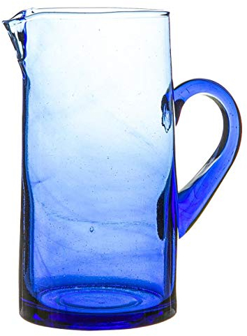 Nicola Spring Jebel Recycled Glass Jug - 1L - Blue - Sustainable Hand-Blown Moroccan Glass Pitcher Carafe for Water, Juices, Cocktails, Home, Bar, Eco-Friendly Gift