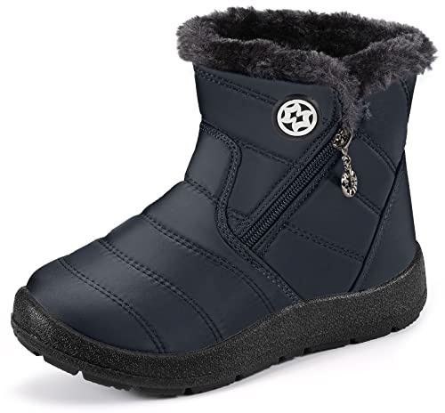 KVbabby Stivali da Neve Bambini Scarpe Invernali Neve Boots Flat Cerniera Stivaletti per Ragazzi Ragazze,1846blue,34 EU