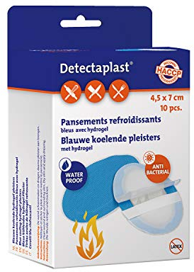 Detectaplast Hydrogel Pflaster für schnelle Wundheilung bei Verbrennung, detektierbare Wundpflaster für Erste Hilfe Sets in der Gastronomie, wasserfest, 10Stk