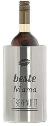 stempel-fabrik – gravierter Edelstahl Weinkühler – Beste Mama Überhaupt – Getränkekühler, Flaschenkühler, Sektkühler – Champagnerkühler Doppelwandig – Geschenkidee für Weinliebhaber